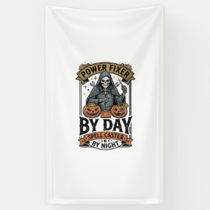 Battery Repair Witch Funny Halloween Technician Sh Banner