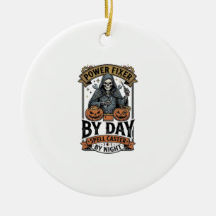 Battery Repair Witch Funny Halloween Technician Sh Ceramic Ornament