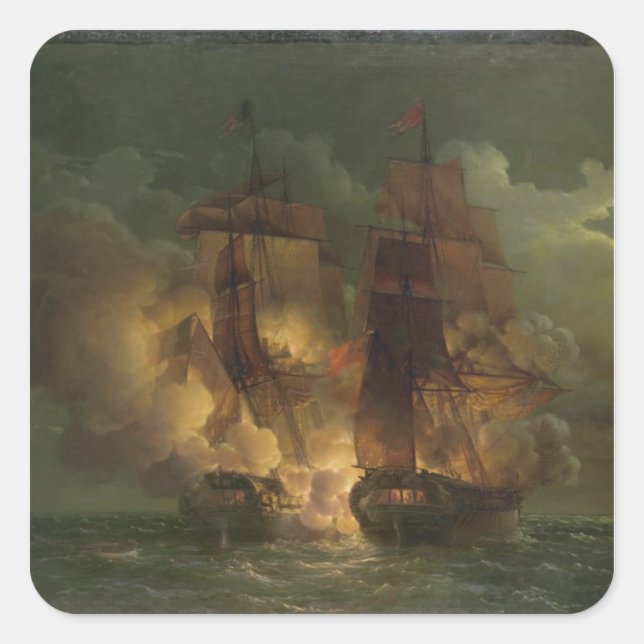 Battle Between the French Frigate 'Arethuse' Square Sticker (Front)