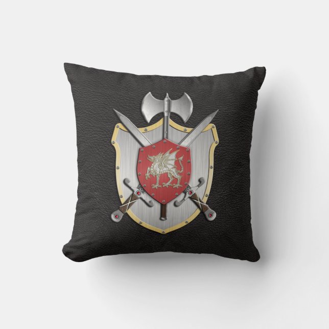Battle Crest Dragon Black Throw Pillow (Front)