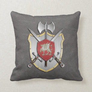 Battle Crest Dragon Grey Throw Pillow