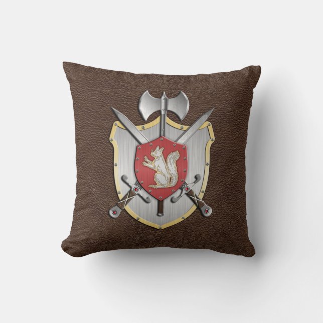 Battle Crest Squirrel Brown Throw Pillow (Front)