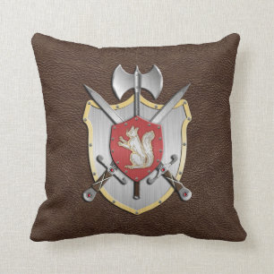 Battle Crest Squirrel Brown Throw Pillow