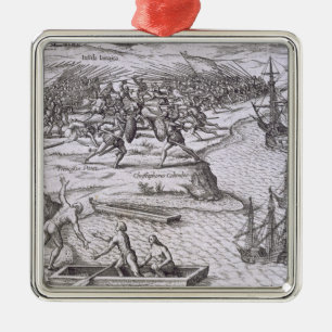 Battle in Jamaica between Christopher Columbus (14 Metal Ornament
