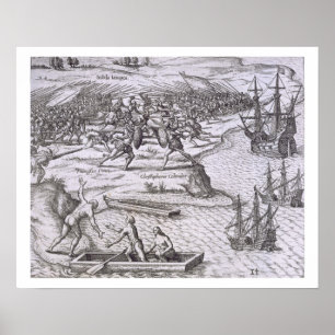 Battle in Jamaica between Christopher Columbus (14 Poster