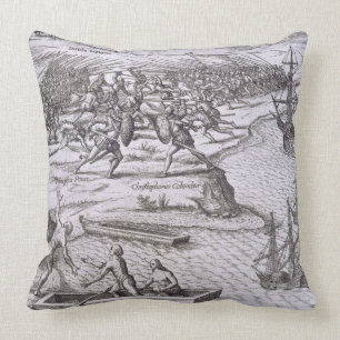 Battle in Jamaica between Christopher Columbus (14 Throw Pillow