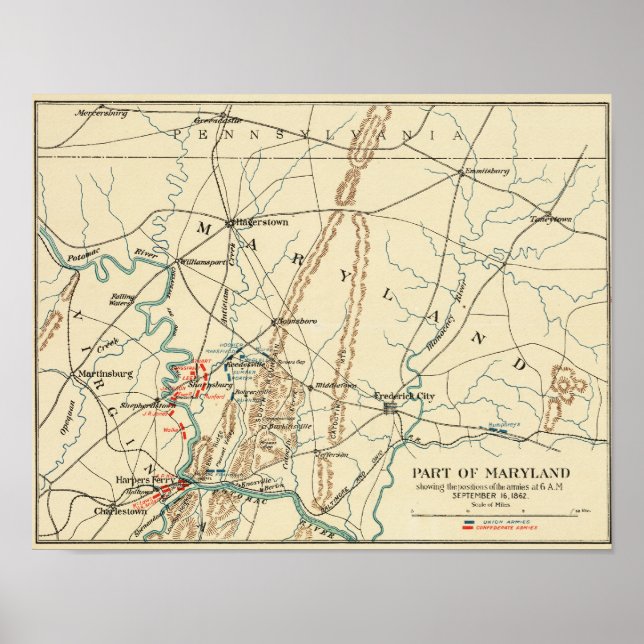 Battle of Antietam - Civil War Panoramic Map 6 Poster (Front)