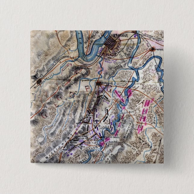 Battle of Chickamauga - Civil War Panoramic Map 2 Inch Square Button (Front)