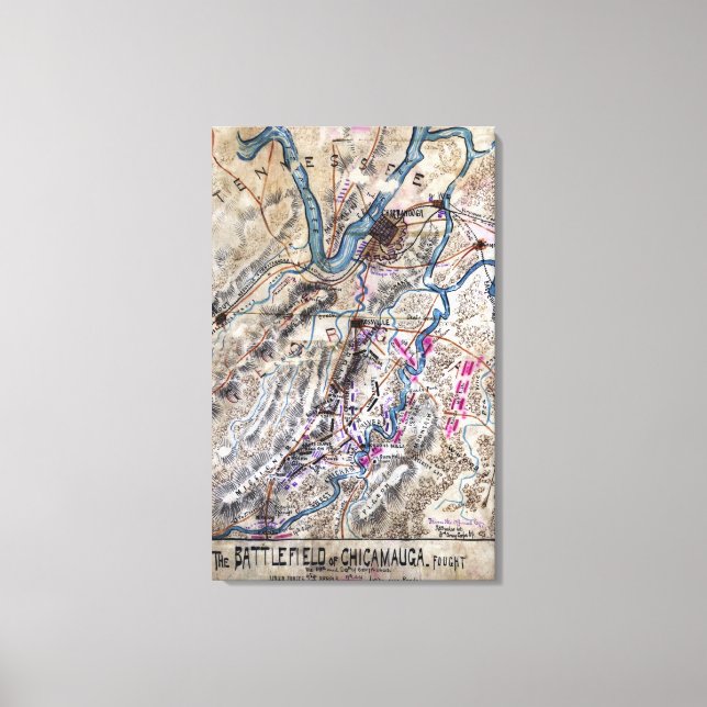 Battle of Chickamauga - Civil War Panoramic Map Canvas Print (Front)
