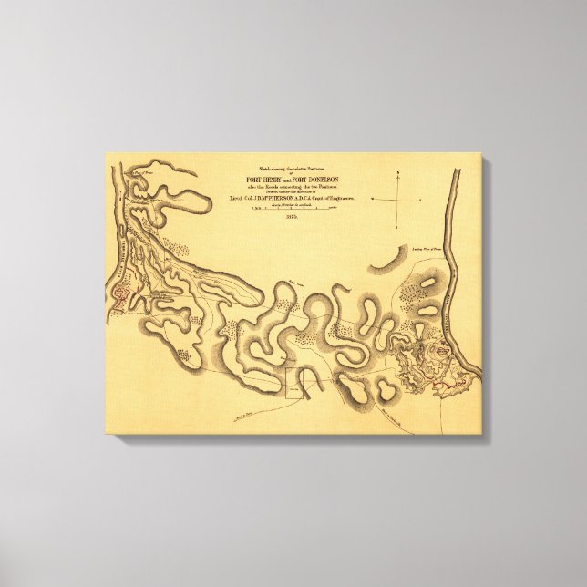 Battle of Fort Henry - Civil War Panoramic Map 2 Canvas Print (Front)