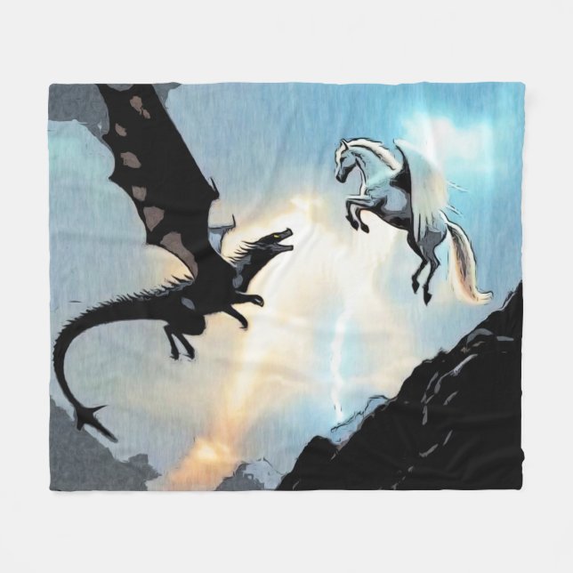 Battle Of The Dragon and Pegasus Fleece Blanket (Front (Horizontal))