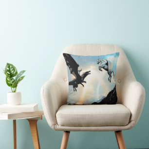 Battle Of The Dragon and Pegasus Throw Pillow