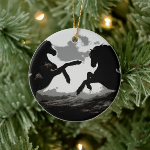 Battle of the Horses - Equine Art Ceramic Ornament
