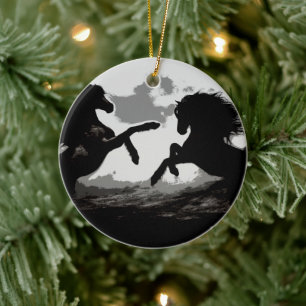 Battle of the Horses - Equine Art Ceramic Ornament