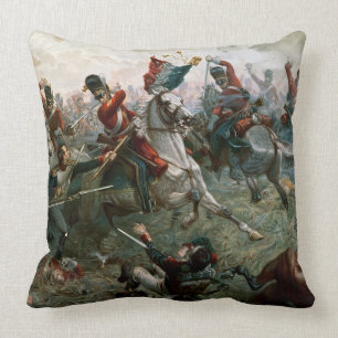 Battle of Waterloo, 18th June 1815, 1898 (colour l Throw Pillow
