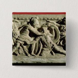 Battle scene from a cinerary urn, Etruscan 2 Inch Square Button