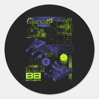 Battlebots Sawblaze Battle Schematics Classic Round Sticker