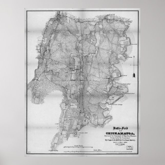Battlefield of Chickamauga Map Sept 19-20 1863 Poster (Front)
