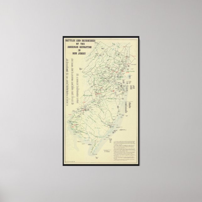 Battles of the Revolutionary War in New Jersey Map Canvas Print (Front)