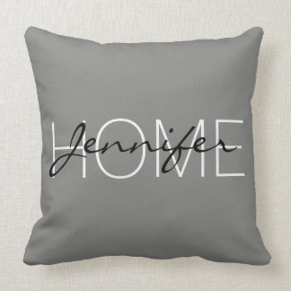 Battleship grey colour home monogram throw pillow