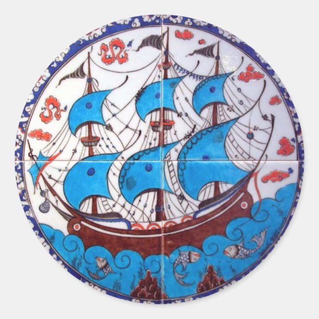Battleship Pattern / Tile Art Classic Round Sticker (Front)