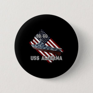Battleship Uss Alabama Bb-60 & Combat Warship 2 Inch Round Button