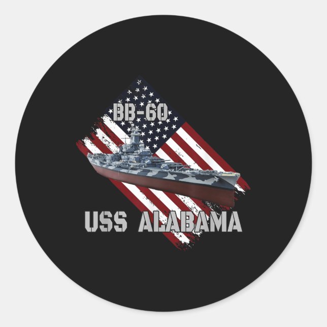 Battleship Uss Alabama Bb-60 &amp; Combat Warship  Classic Round Sticker (Front)