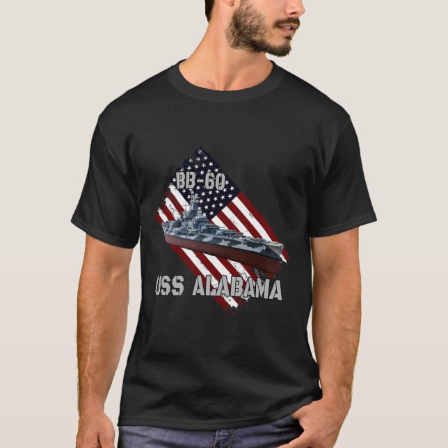 Battleship USS Alabama BB-60 _ Combat Warship Vete T-Shirt (Front)