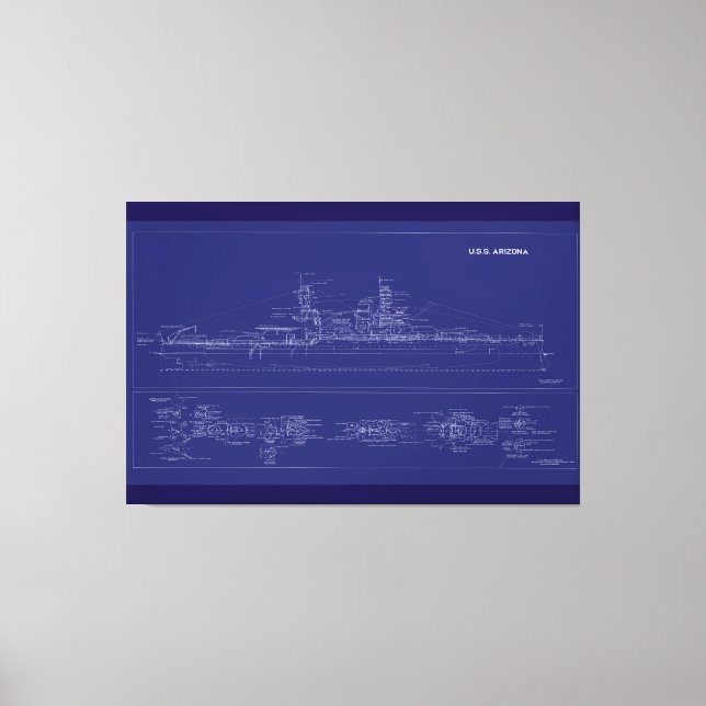 Battleship USS Arizona Blueprint Canvas Print (Front)