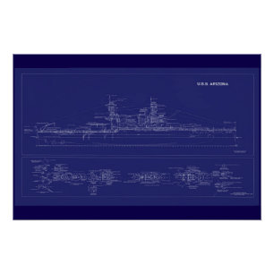 Battleship USS Arizona Blueprint Poster