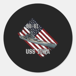 Battleship Uss Iowa &amp; Combat Warship Bb-61 Vet Classic Round Sticker