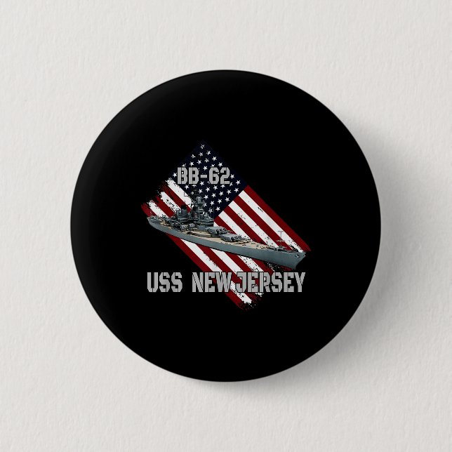 Battleship Uss New Jersey Bb-62 &amp; Combat Warsh 2 Inch Round Button (Front)