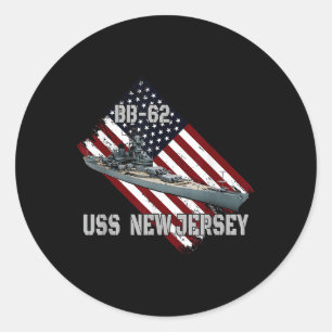 Battleship Uss New Jersey Bb-62 &amp; Combat Warsh Classic Round Sticker