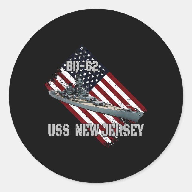 Battleship Uss New Jersey Bb-62 &amp; Combat Warsh Classic Round Sticker (Front)
