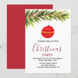 Bauble Vintage Retro Red Christmas Party  Invitation