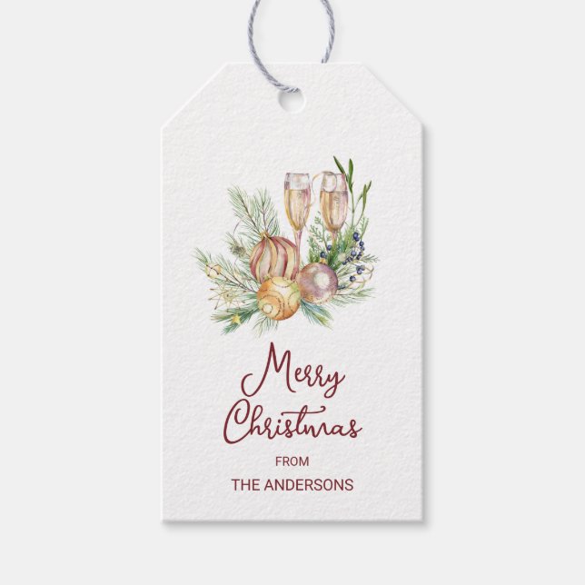 Baubles and Champagne Christmas Gift Tag (Front)