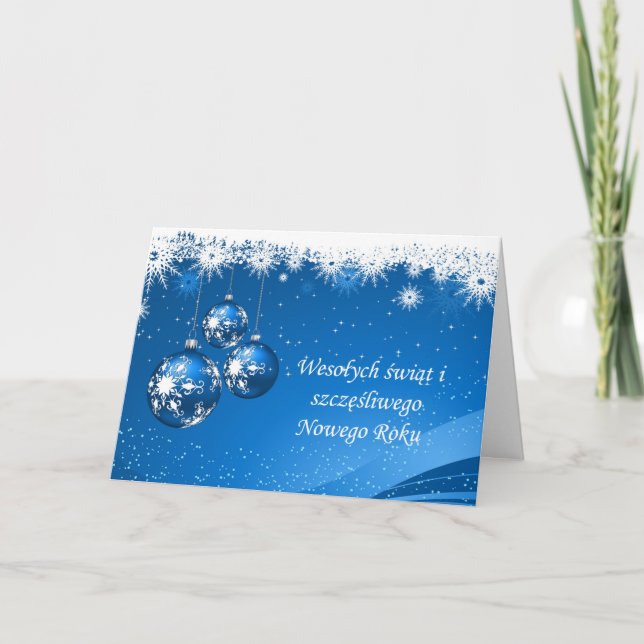 Baubles and snowflakes Polish Christmas, New Year Holiday Card (Front)