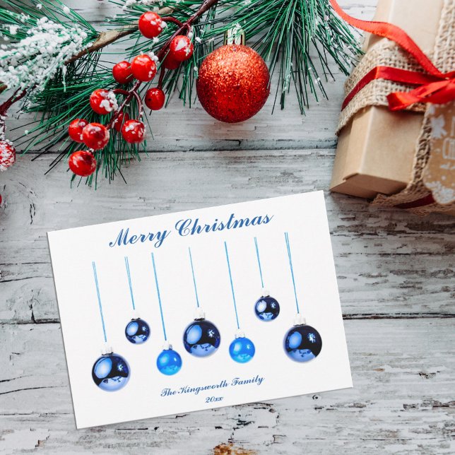 Baubles de décoration de Noël bleu photo carte pla (Créateur téléchargé)