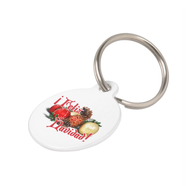 Baubles & Pine Cones - Feliz Navidad Pet Tag (Side)