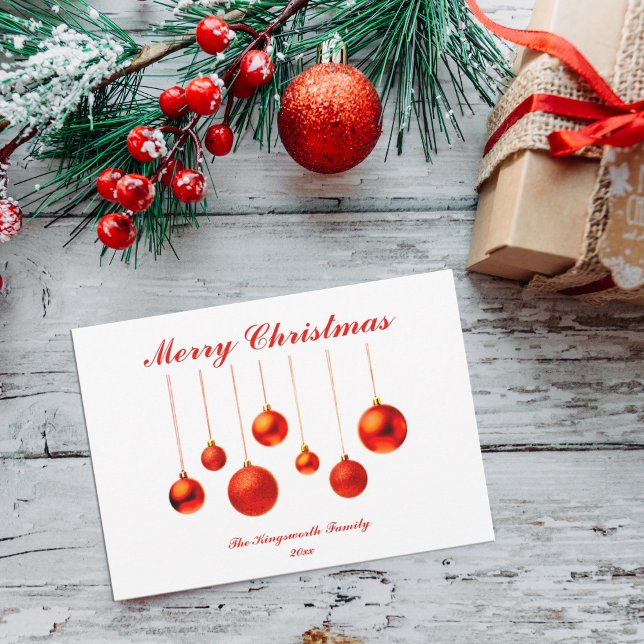 Baubles rouges avec Joyeux Noël carte personnalisa (Créateur téléchargé)