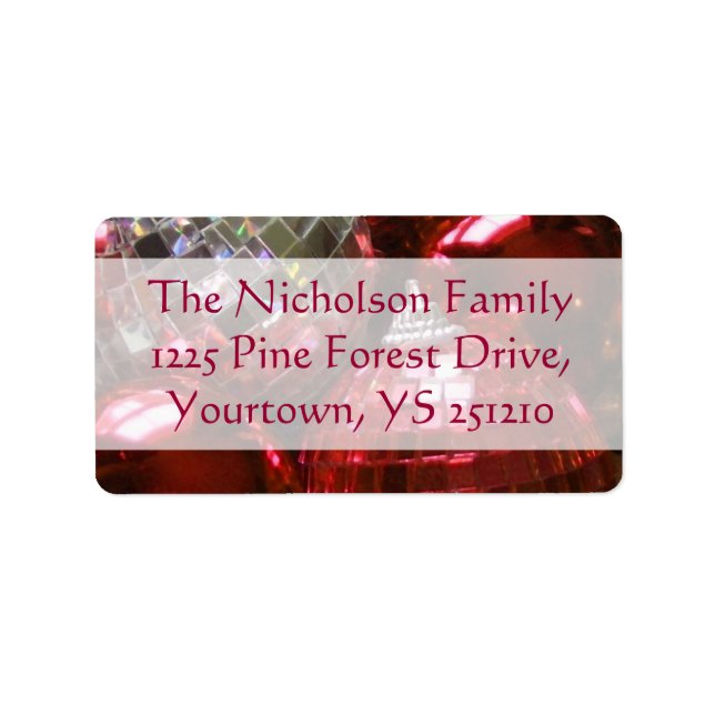 Baubles rouges étiquette de adresse texte rouge (Devant)