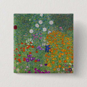 Bauerngarten, Oil Painting, Gustav Klimt 2 Inch Square Button