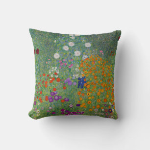 Bauerngarten, Oil Painting, Gustav Klimt Throw Pillow