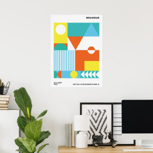Bauhaus Abstract Poster Orange Teal
