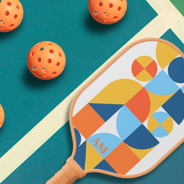 Bauhaus Aesthetic Pattern Personalized Unique  Pickleball Paddle (Bauhaus Inspired Vintage Retro Pickleball Paddle)