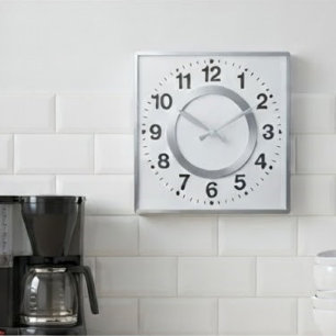 Bauhaus and Silver Ring Minimalist White Square Wall Clock