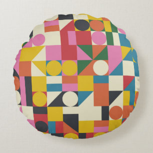 Bauhaus artwork: abstract geometric composition round pillow