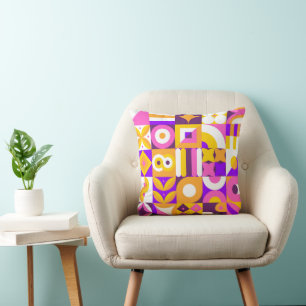 Bauhaus bright tile pattern throw pillow