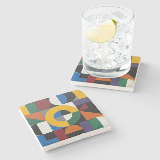 Bauhaus Colour Geometry Stone Coaster (Side)