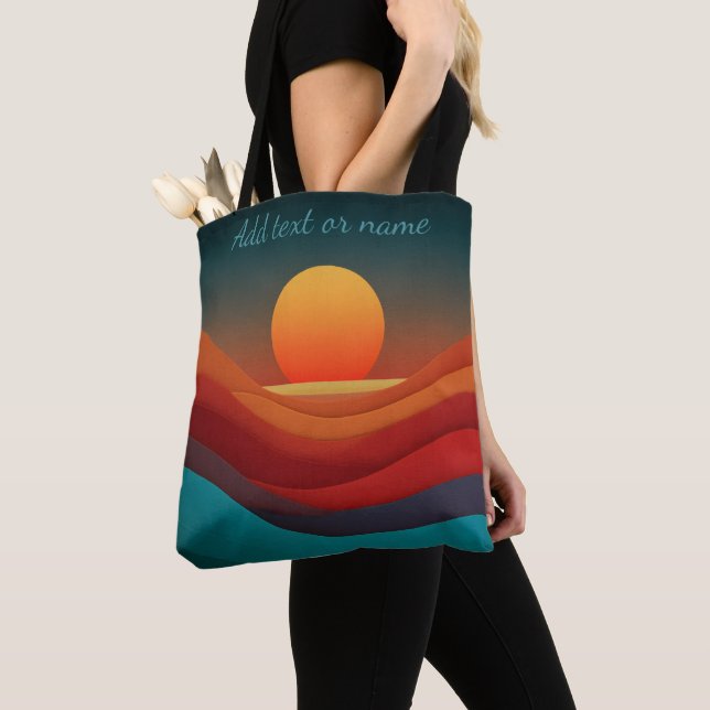 Bauhaus Earthy Sunset Waves Custom Text Tote Bag (Close Up)